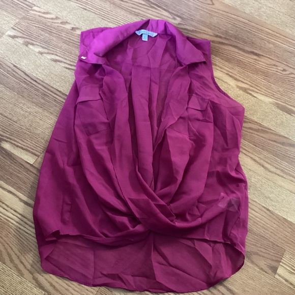 Speechless Fuchsia Sleeveless Semi Sheer Hi~Lo Twist Front Blouse Size L - Picture 1 of 5